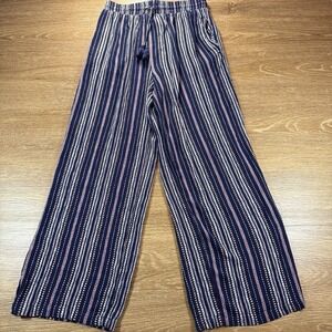 Knox Rose Women's Small Navy Striped Wide Leg Pants Boho Pull On Elastic Waist